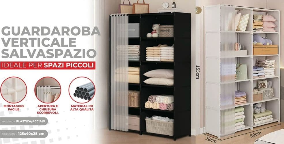 ARMADIO GUARDAROBA VERTICALE SALVASPAZIO PORTATILE ORGANIZER VESTITI PORTAOGGETTI COPERTURA - 2