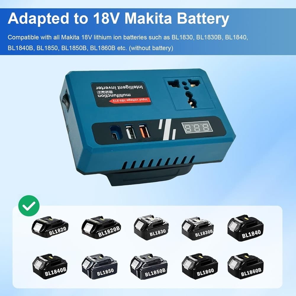 CONVERTITORE DI BATTERIA PER MAKITA 18V 150W TENSIONE 220V DC 5V 2 USB 1 USB-C ADATTATORE - 2