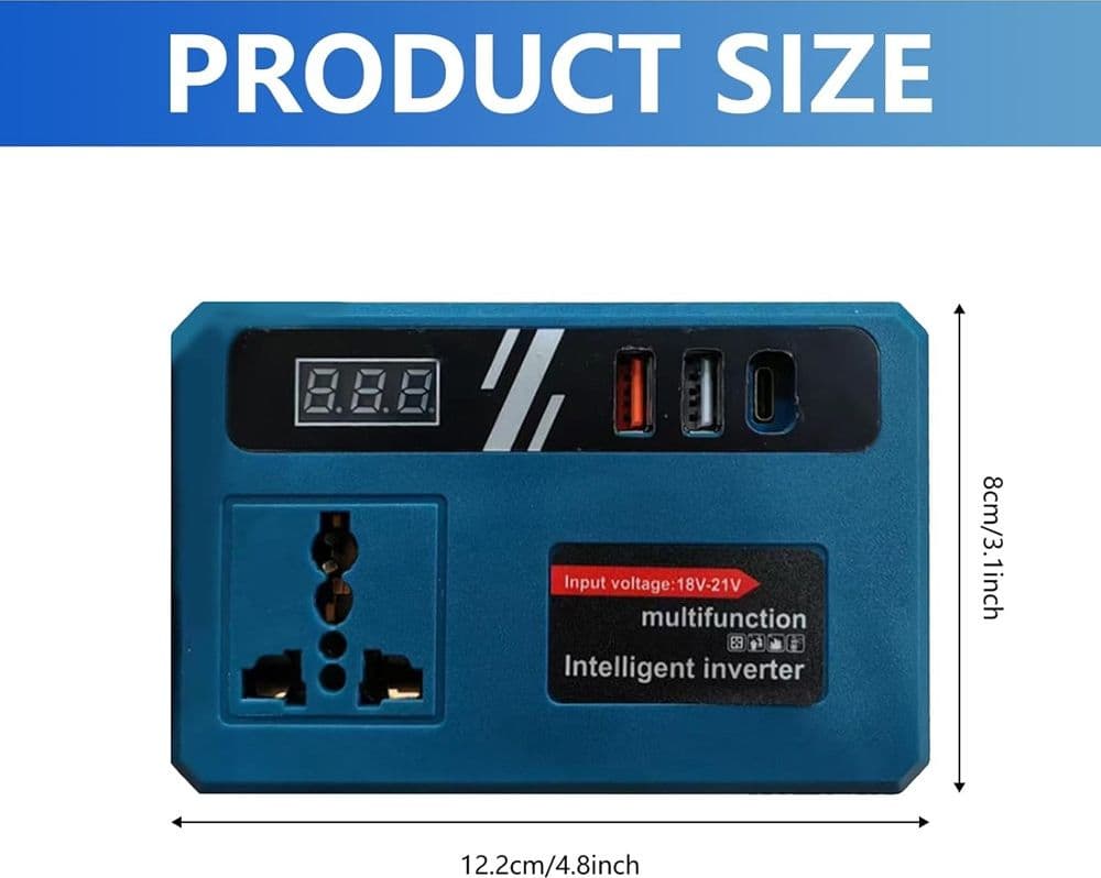CONVERTITORE DI BATTERIA PER MAKITA 18V 150W TENSIONE 220V DC 5V 2 USB 1 USB-C ADATTATORE - 4