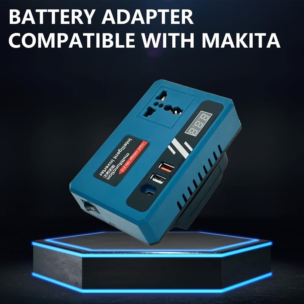 CONVERTITORE DI BATTERIA PER MAKITA 18V 150W TENSIONE 220V DC 5V 2 USB 1 USB-C ADATTATORE - 7