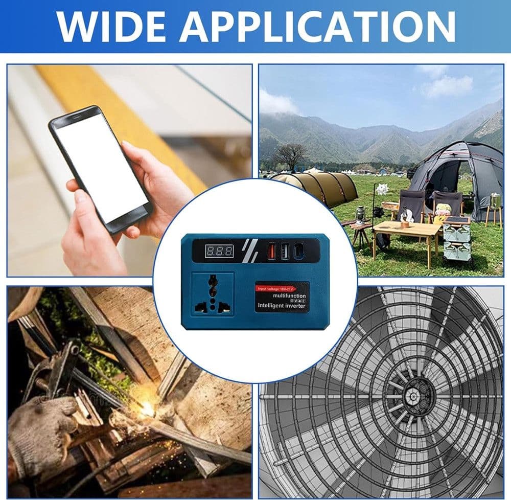 CONVERTITORE DI BATTERIA PER MAKITA 18V 150W TENSIONE 220V DC 5V 2 USB 1 USB-C ADATTATORE - 10