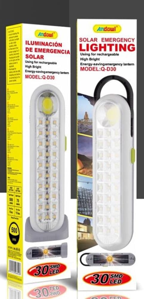 LUCE DI EMERGENZA SOLARE 30 LUCI LED SMD AD ALTA LUMINOSITÀ RICARICABILE PORTATILE Q-D30 - 2