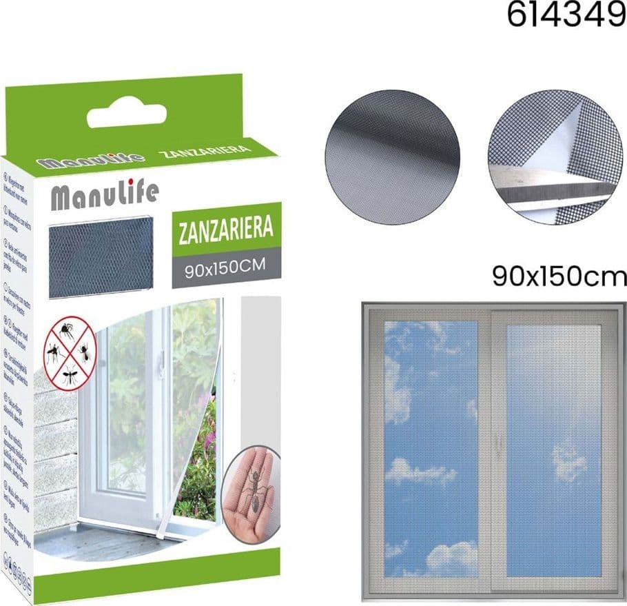 ZANZARIERA ADESIVA VELCRO PER FINESTRA GRIGIA 90X150 CM PROTEZIONE DAGLI INSETTI 614349 - 2