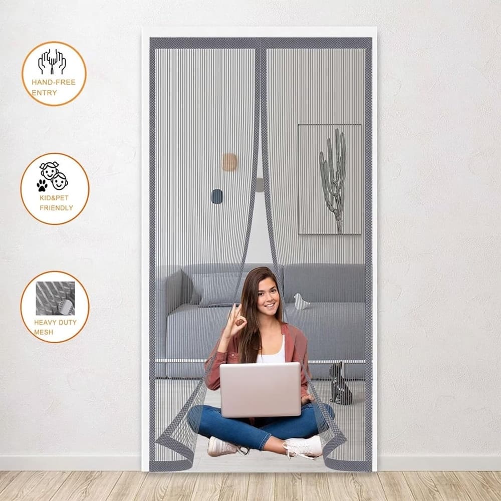 ZANZARIERA UNIVERSALE 150X250CM GRIGIA CHIUSURA AUTOMATICA MAGNETICA PORTE FINESTRE 614336 - 5