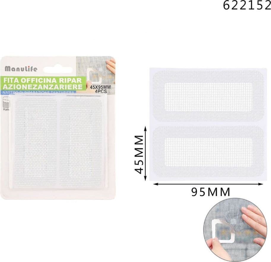 SET 4 TOPPE ADESIVE A RETE BIANCA PER RIPARAZIONE FORI STRAPPI ZANZARIERE 45X95MM 622152 - 3