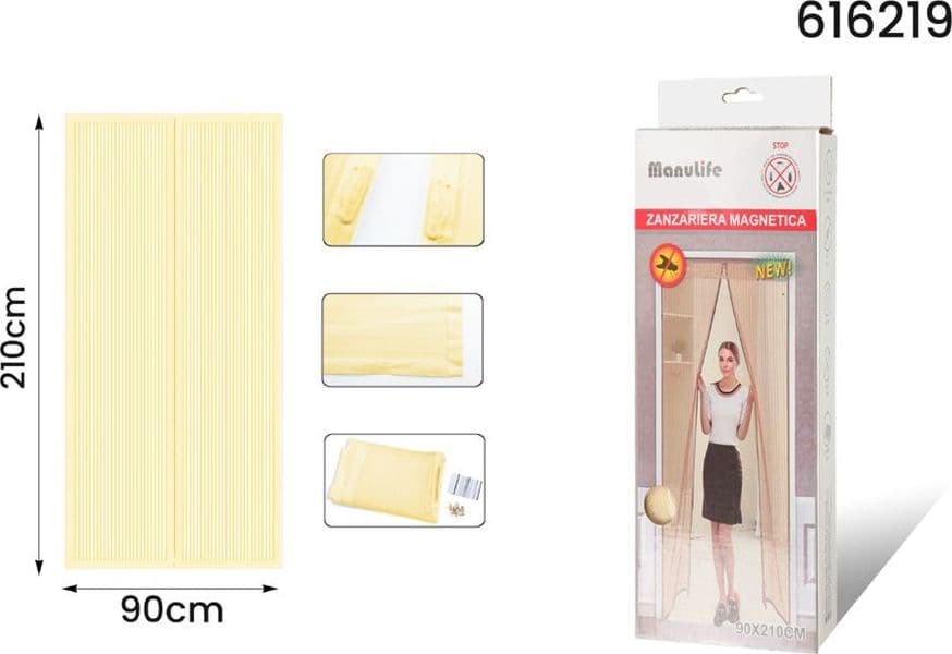 ZANZARIERA MAGNETICA PER PORTE DA 90X210 CM BEIGE PER PROTEGGERE DA INSETTI ZANZARE 616219 - 3