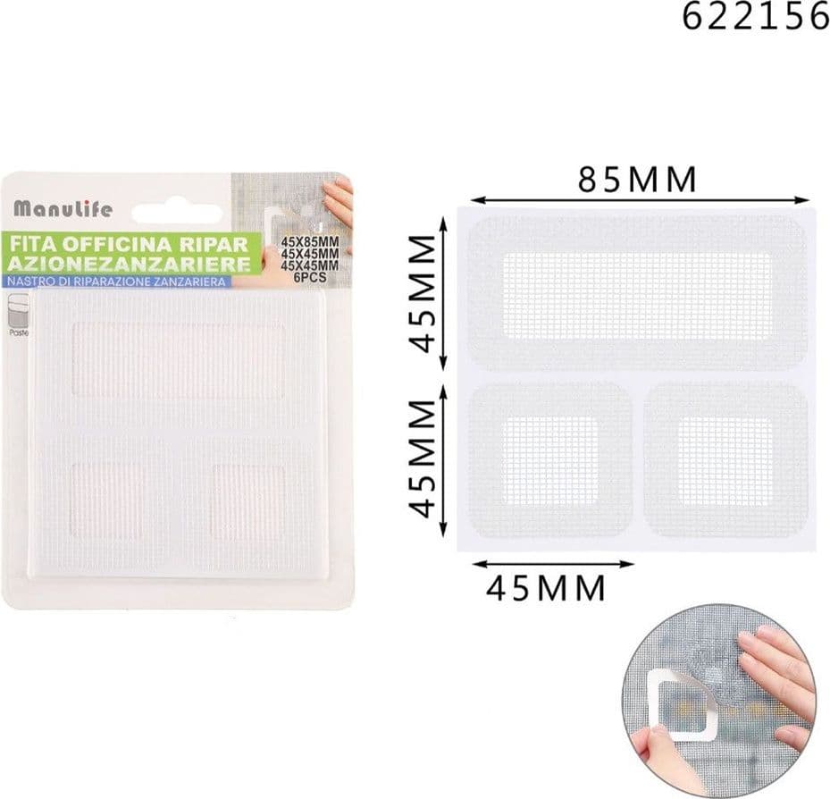 SET 6 TOPPE ADESIVE RETE BIANCA RIPARAZIONE FORI STRAPPI ZANZARIERE 45X85MM/45X45MM 622156 - 2
