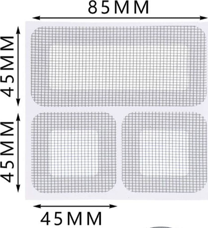 SET 6 TOPPE ADESIVE RETE GRIGIA RIPARAZIONE FORI STRAPPI ZANZARIERE 45X85MM/45X45MM 622157 - 3