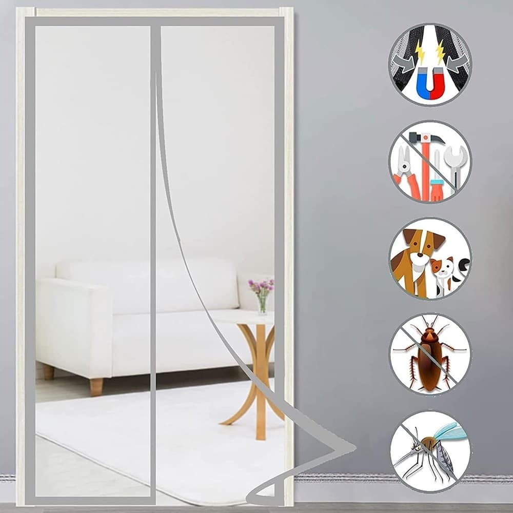 ZANZARIERA UNIVERSALE 120X240CM GRIGIA CHIUSURA AUTOMATICA MAGNETICA PORTE FINESTRE 614334 - 4
