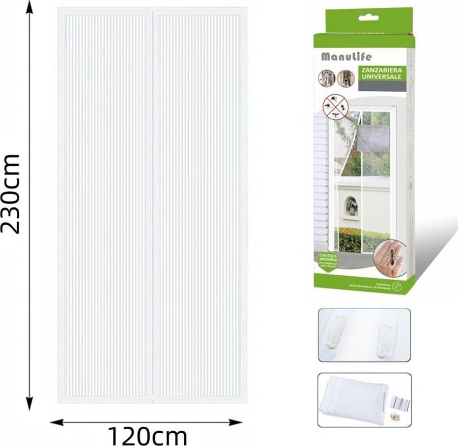 ZANZARIERA UNIVERSALE 120X230CM BIANCA CHIUSURA AUTOMATICA MAGNETICA PORTE FINESTRE 622135 - 2