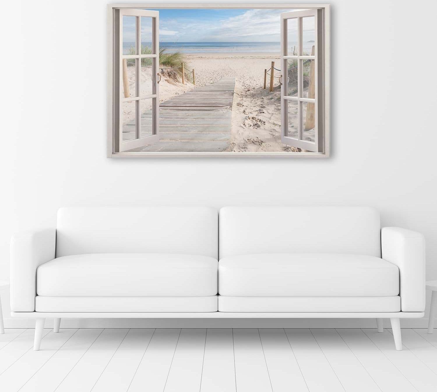 Quadro su tela, Finestra vista spiaggia mare - 2