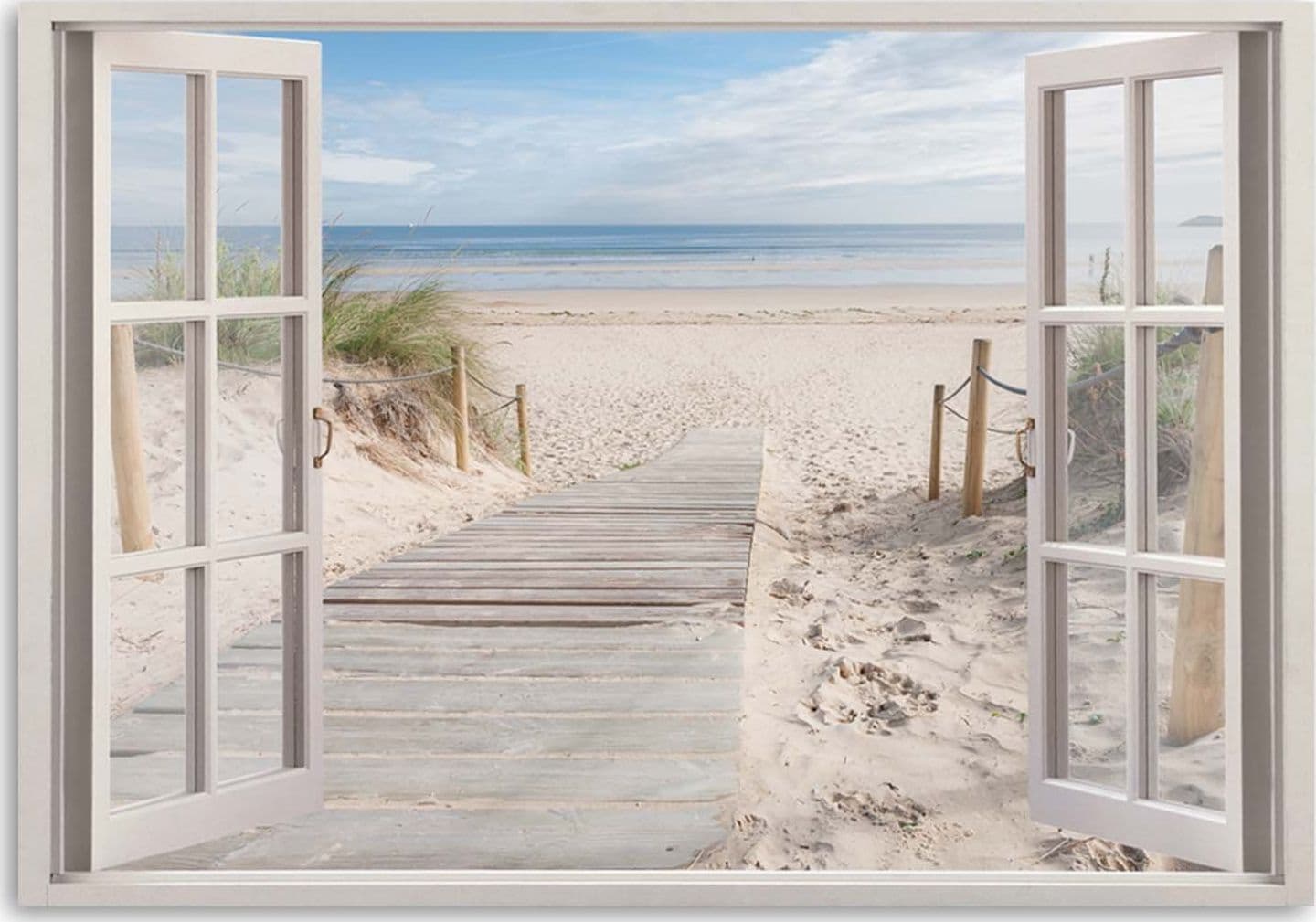 Quadro su tela, Finestra vista spiaggia mare - 3