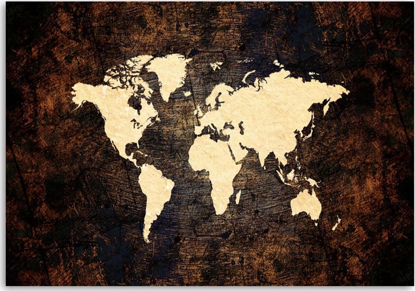 Quadro su tela, Mappa del mondo marrone - 3
