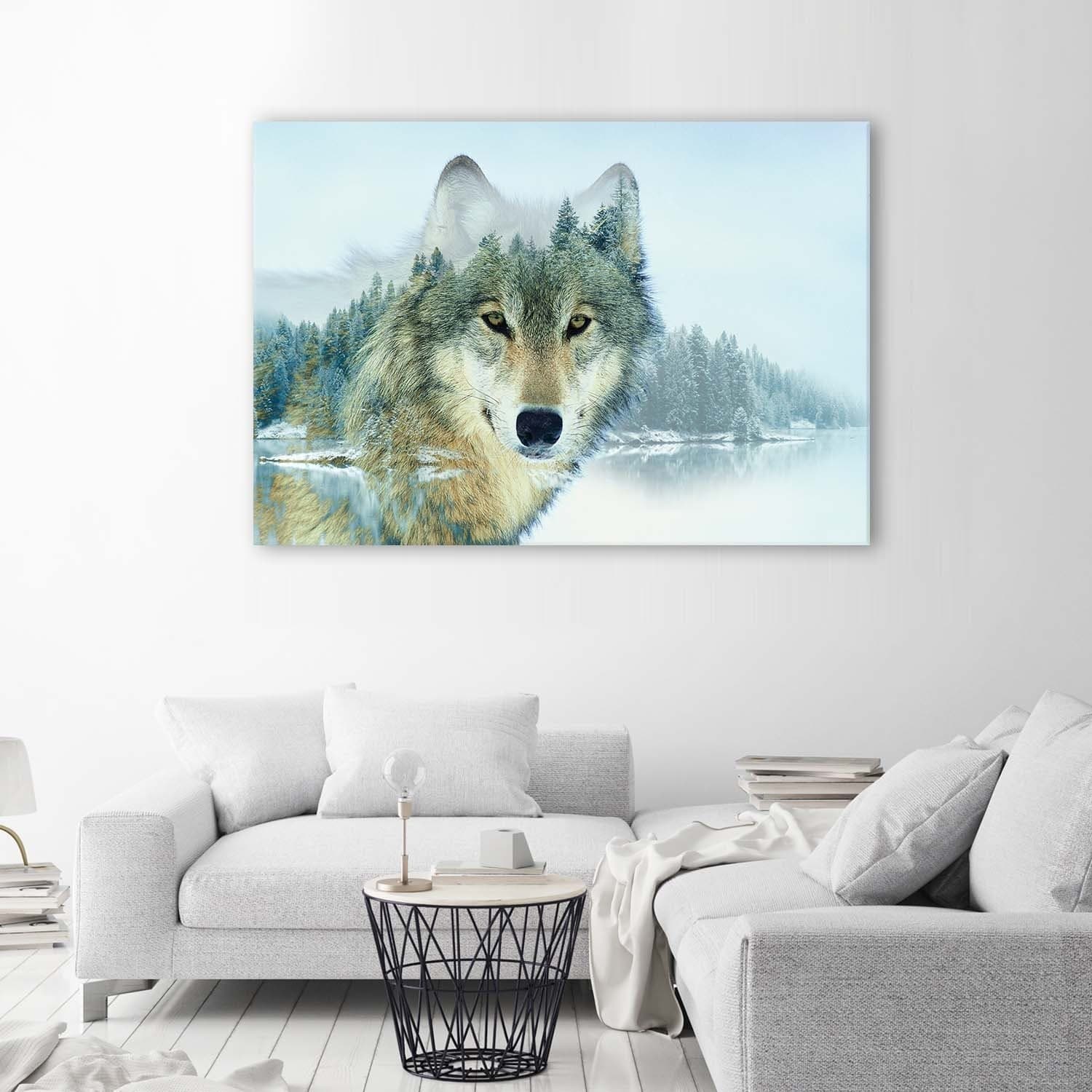 Quadro su tela, Lupo Foresta Montagne Natura - 2