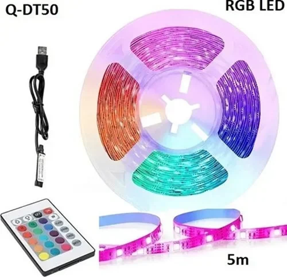 STRISCIA LUMINOSA LED RGB SMD5050 IMPERMEABILE IP67 USB 5V DC CON TELECOMANDO 5MT Q-DT50 - 3