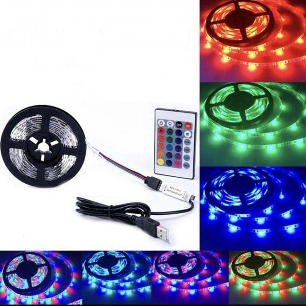 STRISCIA LUMINOSA LED RGB SMD5050 IMPERMEABILE IP67 USB 5V DC CON TELECOMANDO 5MT Q-DT50 - 7