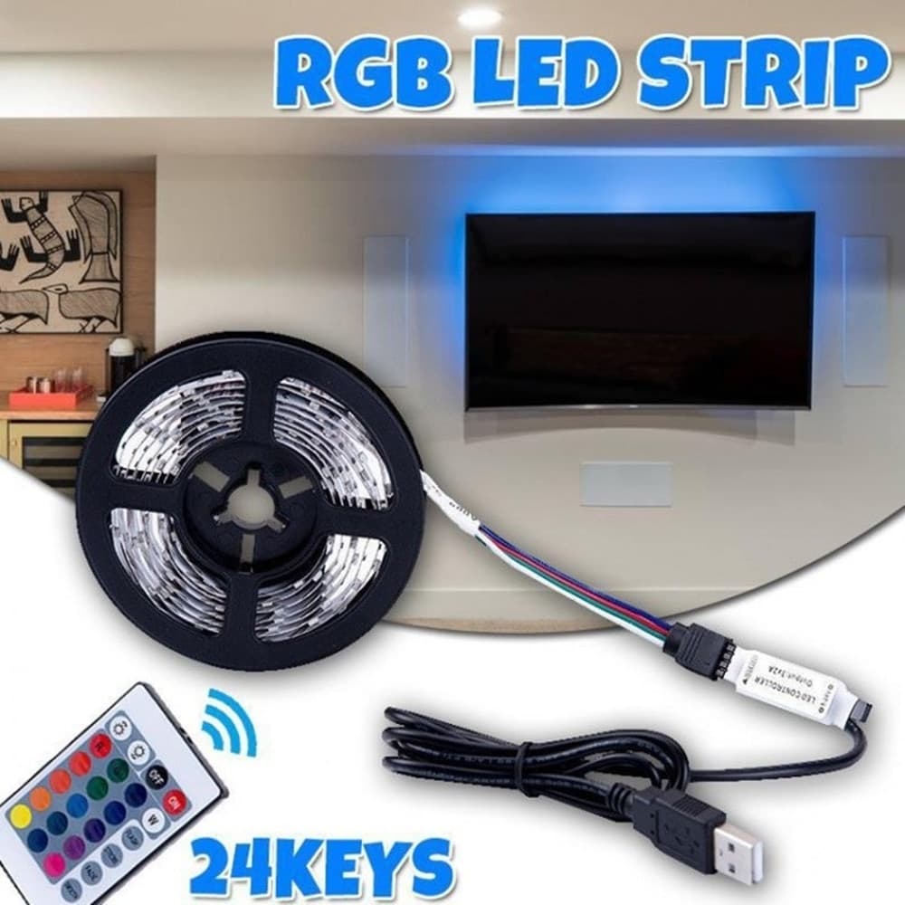 STRISCIA LUMINOSA LED RGB SMD5050 IMPERMEABILE IP67 USB 5V DC CON TELECOMANDO 5MT Q-DT50 - 8