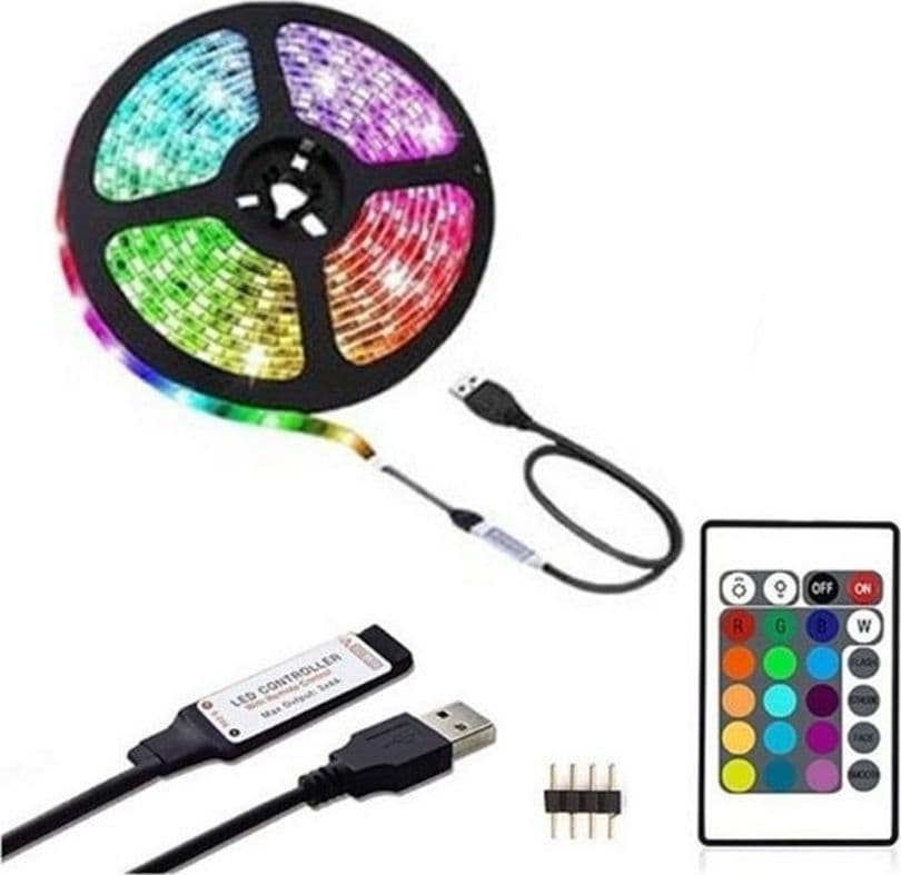 STRISCIA LUMINOSA LED RGB SMD5050 IMPERMEABILE IP67 USB 5V DC CON TELECOMANDO 5MT Q-DT50 - 10