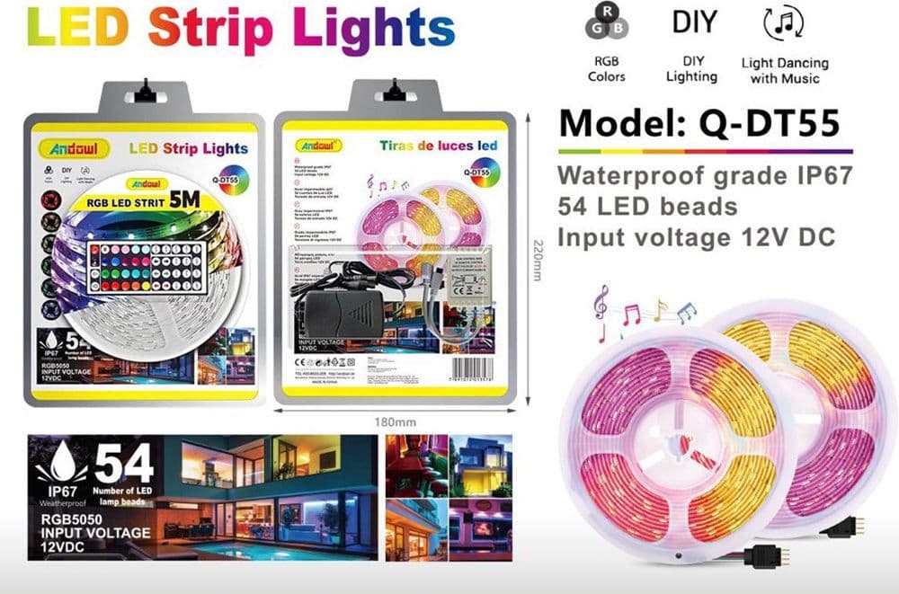 STRISCIA LUMINOSA LED RGB SMD5050 12V DA 5MT IMPERMEABILE IP67 CON TELECOMANDO Q-DT55 - 2