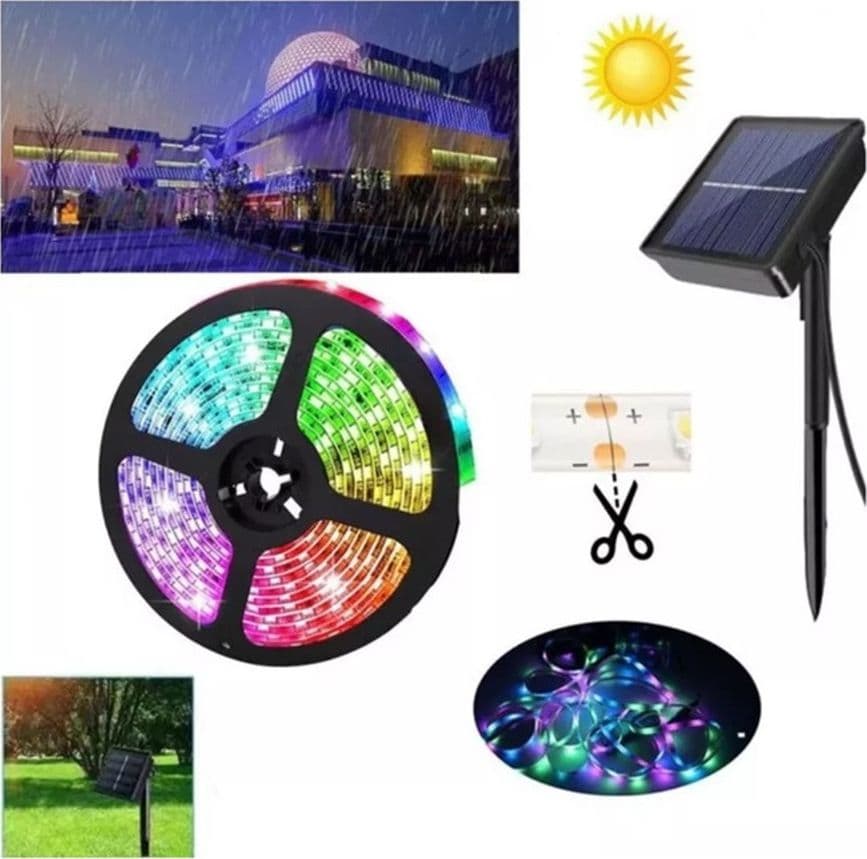 STRISCIA LUMINOSA A LED RGB MULTICOLORE DA 5 MT CON PANNELLO SOLARE TELECOMANDO Q-ZD933 - 7