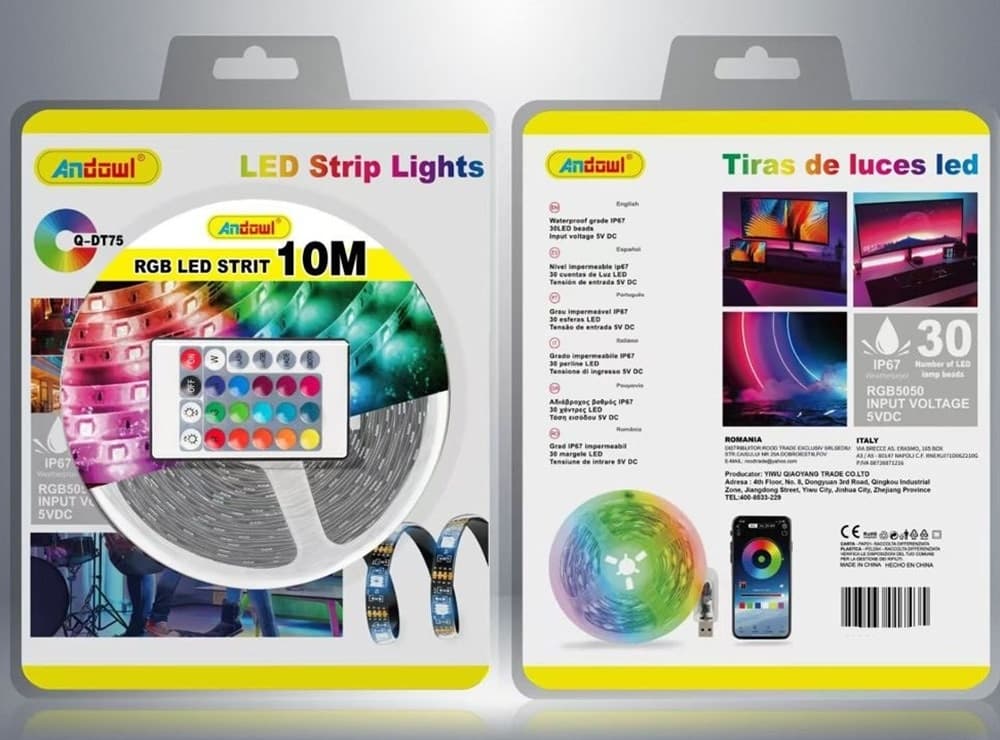 STRISCIA LUMINOSA A LED RGB 10MT CON TELECOMANDO USB-IR 5V SMD5050 IMPERMEABILE Q-DT75 - 2
