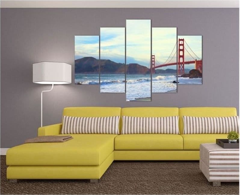 Quadro su tela 5 pannelli New York Golden Gate - 2