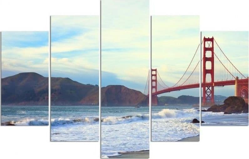 Quadro su tela 5 pannelli New York Golden Gate - 3