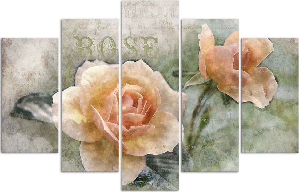 Quadro su tela 5 pannelli Fiori di rosa tea - 3