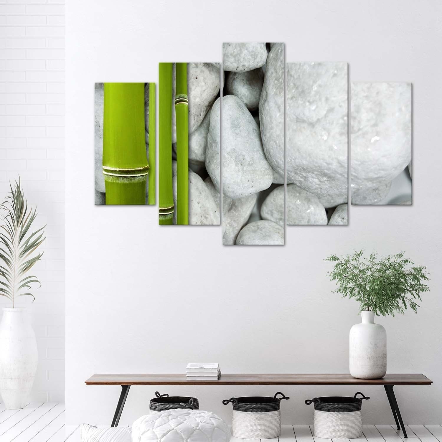 Quadro su tela 5 pannelli Zen Stones Bamboo Spa - 2