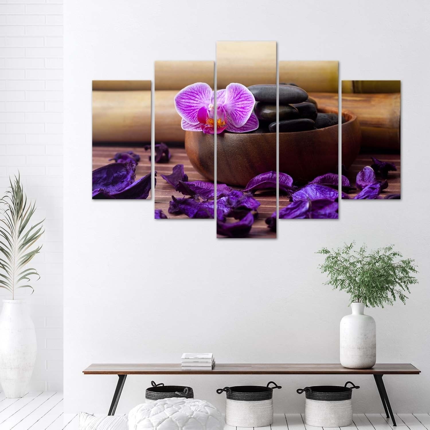 Quadri Quadro 5 pezzi Stampa su tela Pietre termali Zen Orchid - 2
