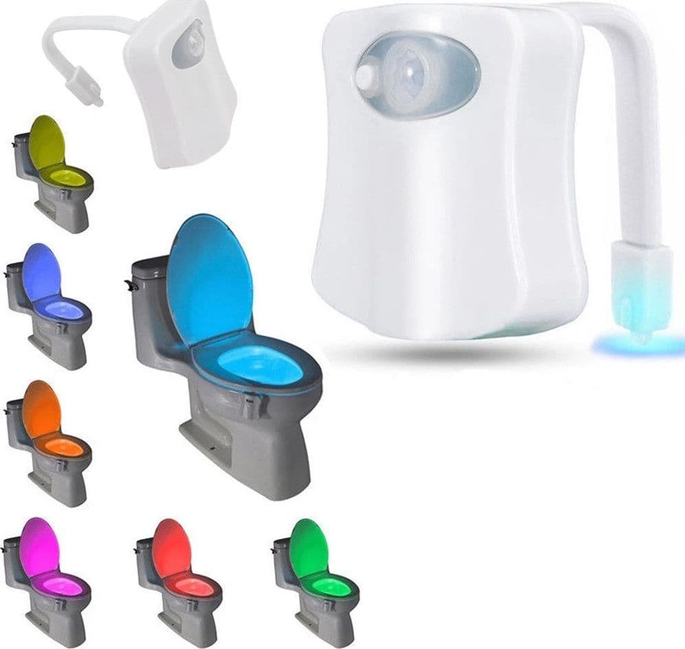 LAMPADA PER WC WATER 8 COLORI LUCE NOTTURNA BAGNO LED RGB UNIVERSALE CON SENSORE MOVIMENTO