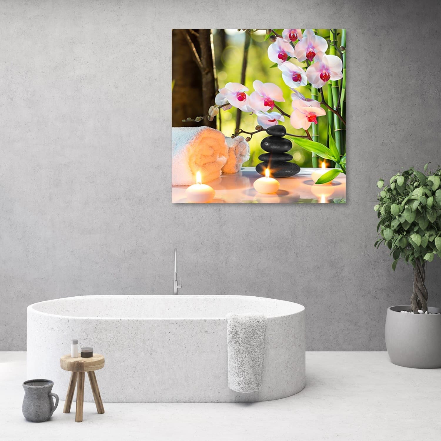 Quadro su tela, Candele spa e fiori di orchidea - 2