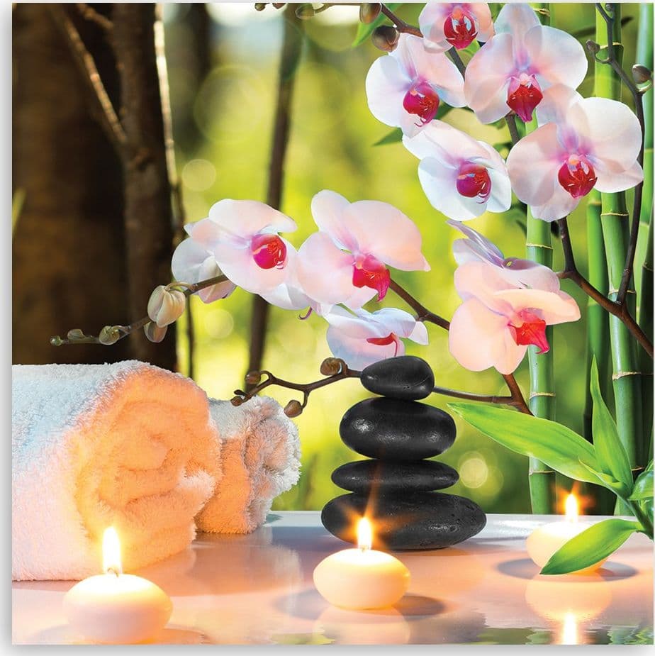 Quadro su tela, Candele spa e fiori di orchidea - 3
