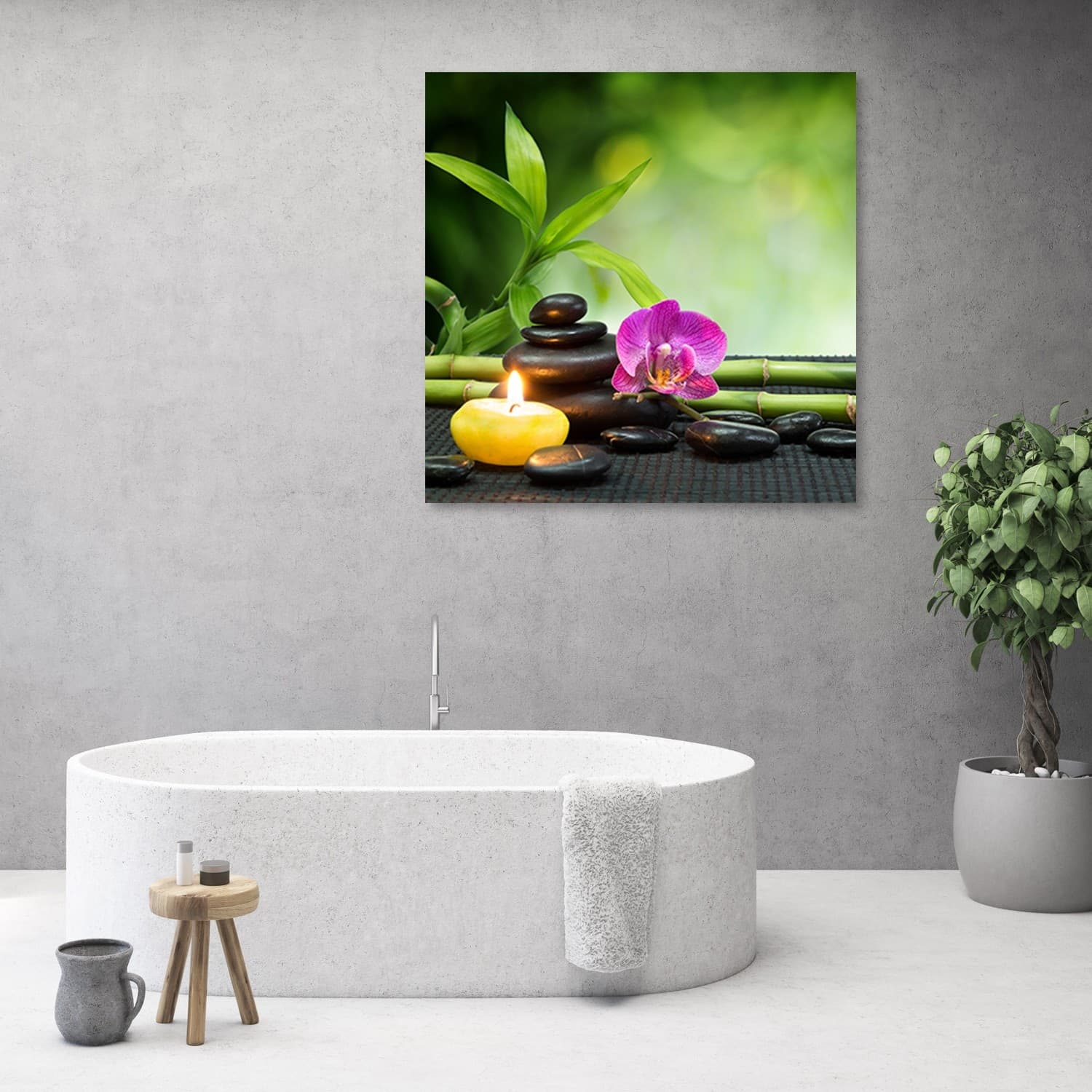 Quadro su tela, Composizione di zen con candele e fiori - 2