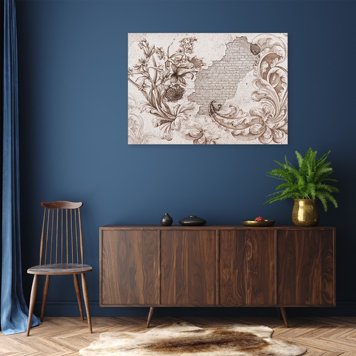 Quadro su tela, Affresco vegetale su intonaco che cade - 2