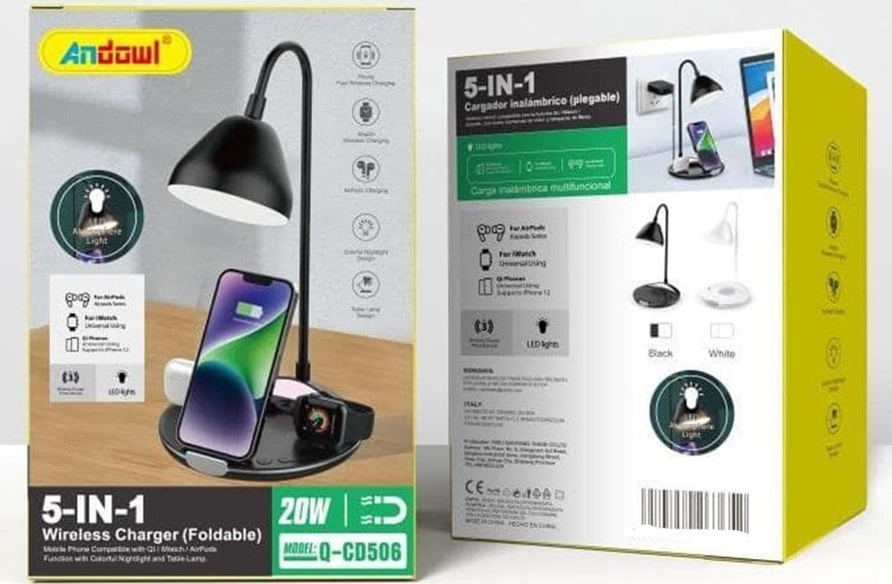 LAMPADA PIEGHEVOLE DA SCRIVANIA LUCE A LED 5 IN 1 CON BASE RICARICA WIRELESS Q-CD506 - 2