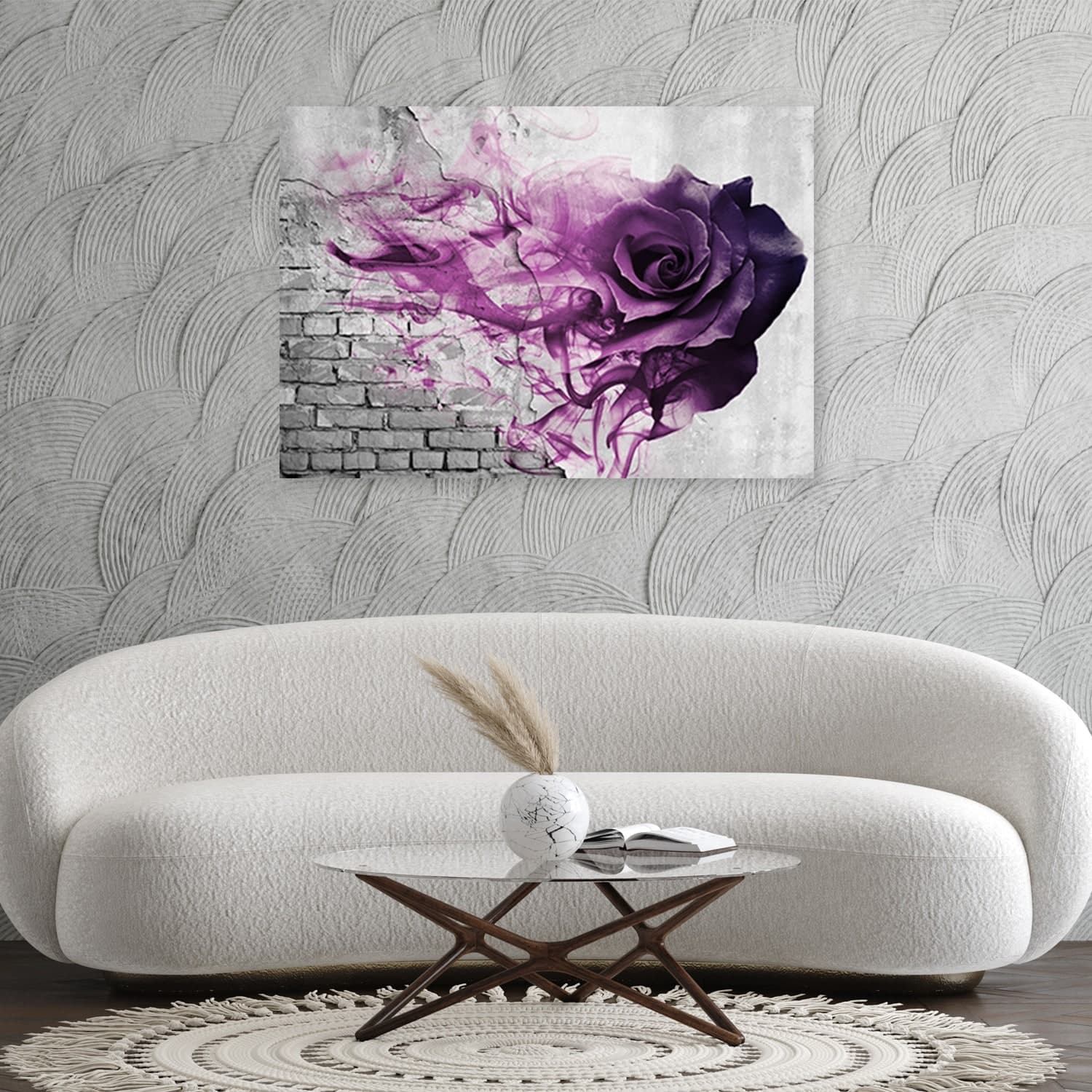 Quadro su tela, Rose viola su uno sfondo con i mattoni - 2