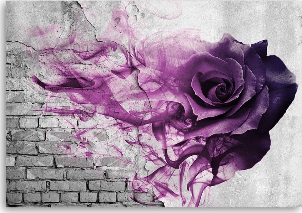 Quadro su tela, Rose viola su uno sfondo con i mattoni - 3