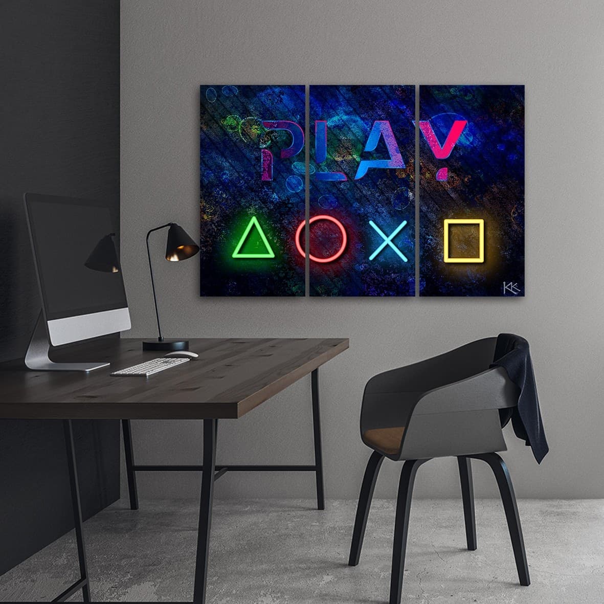 Quadro su tela 3  pannelli, I pulsanti del controller e il gioco dell'iscrizione - 2