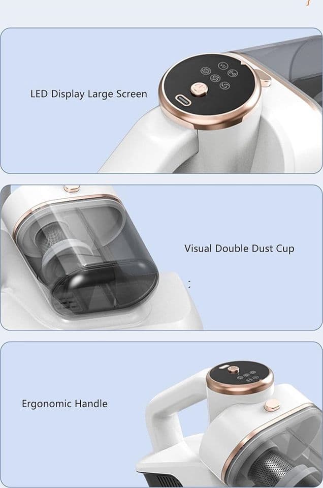 ASPIRAPOLVERE SENZA FILI PORTATILE RIMUOVI ACARI CON DOPΡΡΙΑ TAZZA 3 VELOCITÀ TECNOLOGIA UV-C - 3