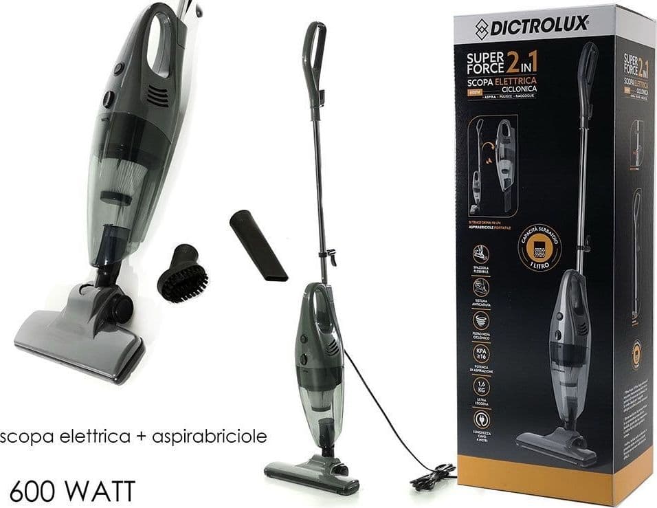 SCOPA ELETTRICA CICLONICA SENZA SACCO ASPIRABRICIOLE PORTATILE 2IN1 600W SERBATOIO DA 1LT - 2