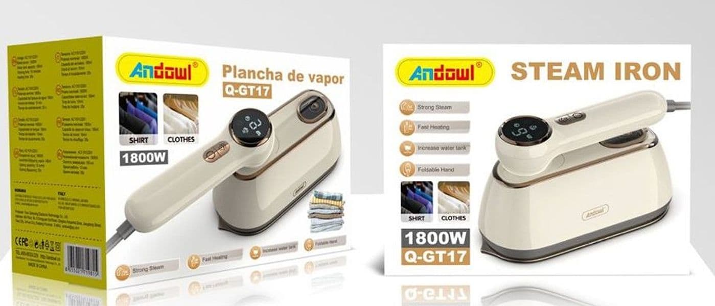 FERRO DA STIRO A VAPORE PORTATILE DA VIAGGIO 1800W MANIGLIA PIEGHEVOLE CON DISPLAY Q-GT17 - 3