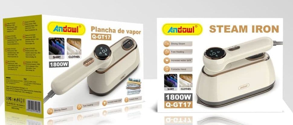 FERRO DA STIRO A VAPORE PORTATILE DA VIAGGIO 1800W MANIGLIA PIEGHEVOLE CON DISPLAY Q-GT17 - 3