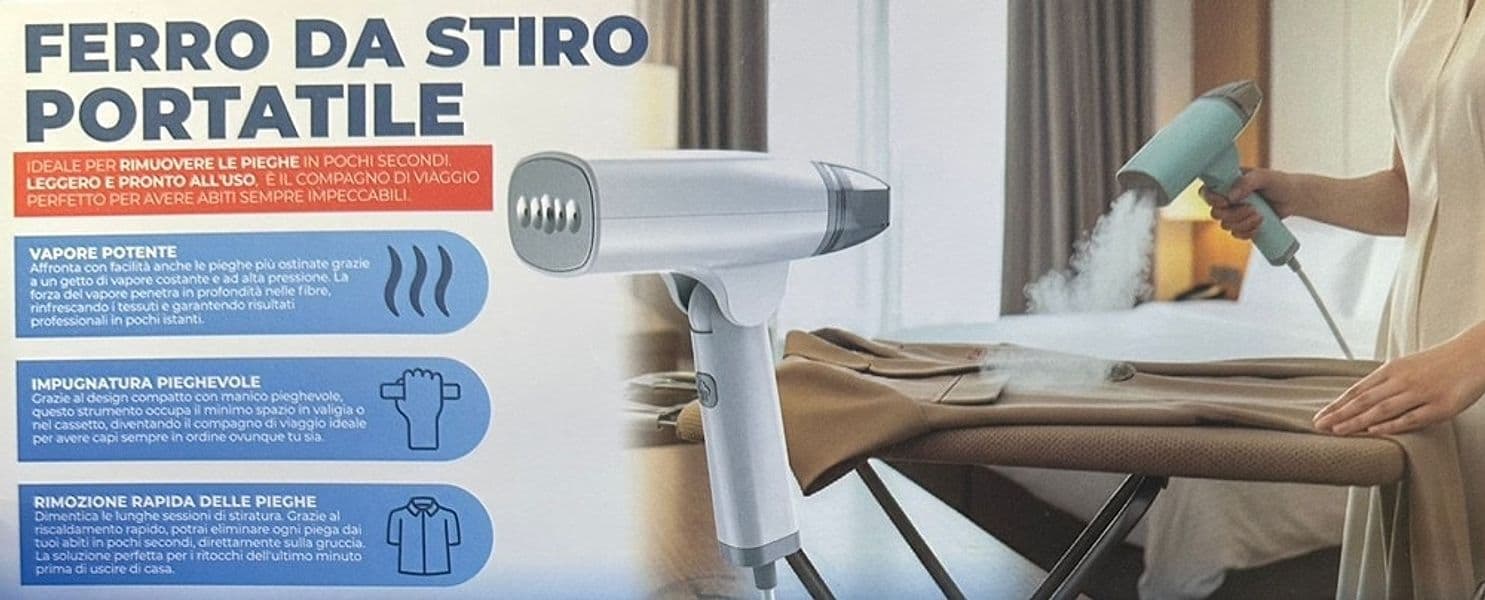FERRO DA STIRO PIEGHEVOLE PORTATILE VERTICALE A VAPORE POTENTE RIMOZIONE RAPIDA PIEGHE - 3