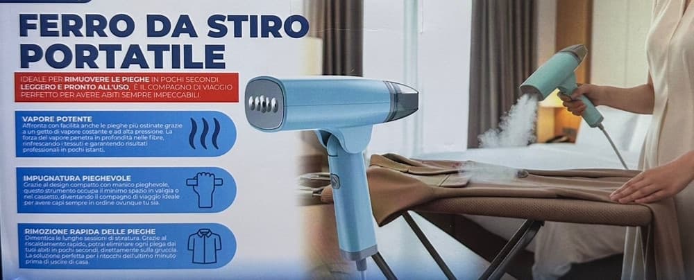 FERRO DA STIRO PIEGHEVOLE PORTATILE VERTICALE A VAPORE POTENTE RIMOZIONE RAPIDA PIEGHE - 5