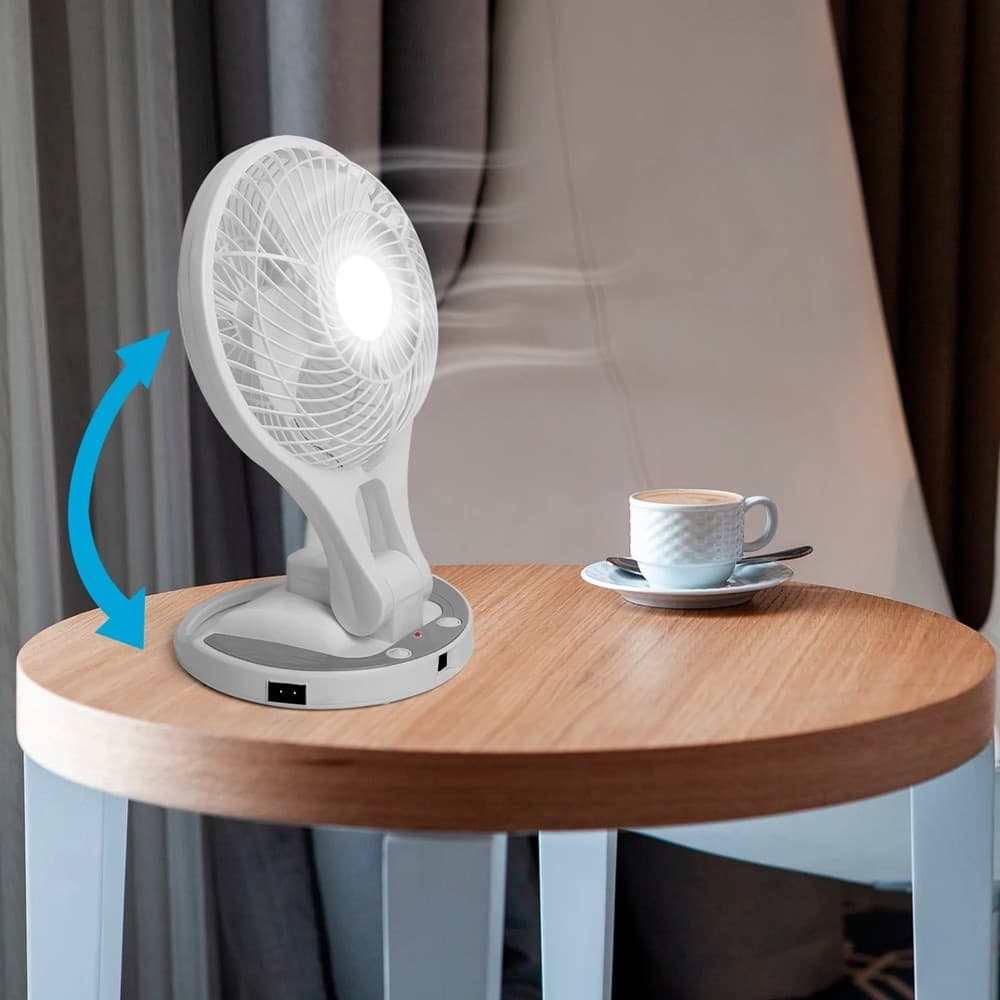 VENTILATORE PORTATILE RICARICABILE 8W 2 VELOCITÀ CON LUCE LED PARETE SCRIVANIA CAMPEGGIO - 5