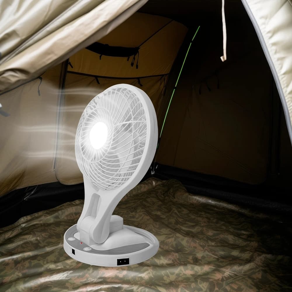 VENTILATORE PORTATILE RICARICABILE 8W 2 VELOCITÀ CON LUCE LED PARETE SCRIVANIA CAMPEGGIO - 6