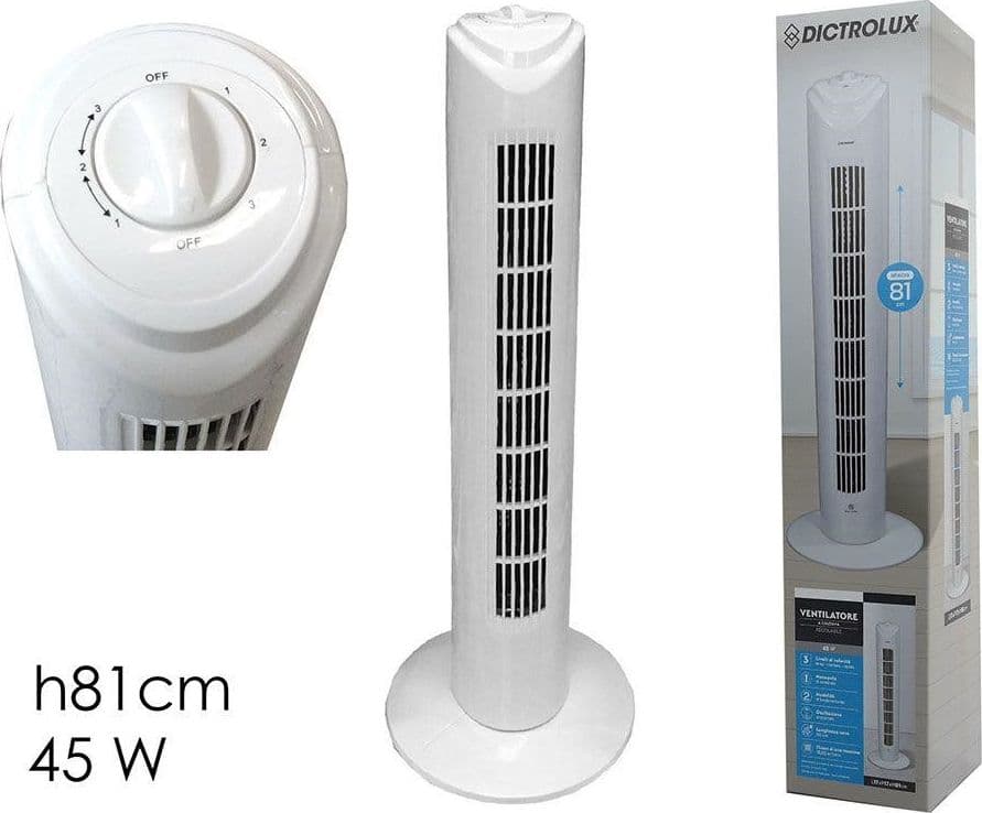 VENTILATORE A TORRE BIANCO COLONNA H81 3 VELOCITÀ 45 W SLIM OSCILLANTE FLUSSO ARIA FRESCA - 2