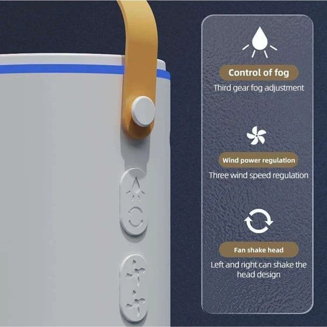 VENTILATORE PORTATILE DA TAVOLO SPRAY UMIDIFICA RICARICABILE USB LUCI LED A DOPPIA TESTA - 12