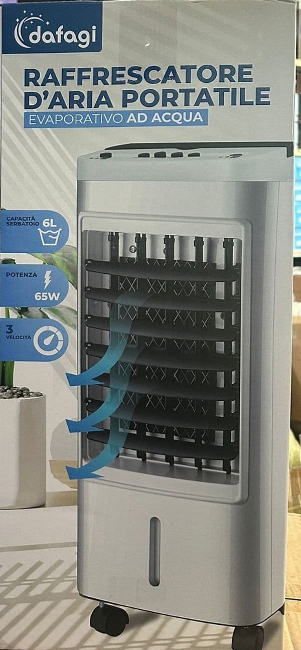 RAFFRESCATORE D'ARIA PORTATILE 3 VELOCITÀ 65W SERBATOIO 6LT OSCILLAZIONE AUTOMATICA RUOTE - 4